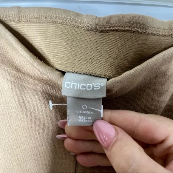 Chicos Size US 4 Tan Ponte Knit Pull On Stretch Cropped Tapered Pants - Picture 5 of 7